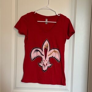 Red New Orleans Pelicans V-Neck T-Shirt with Graphic Design